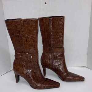 Gianni Bini Crocodiles Print Leather upper mid Calf Tall heel Boots 
SIZE 7